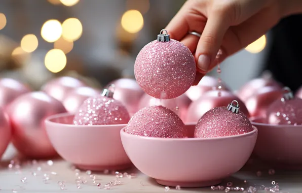 Balls, lights, lights, Shine, hand, rhinestones, Christmas, New year