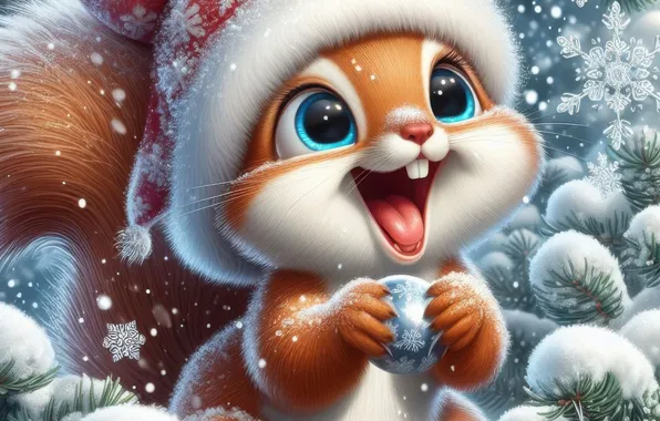 Winter, snow, branches, hat, new year, protein, Christmas, the snow