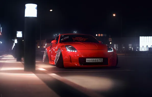 Red, Auto, Night, Machine, Tuning, Nissan, Red, Nissan 350Z