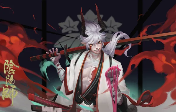 The demon, horns, sword, guy, Onmyouji, Onmyouji (NetEase), Onikiri