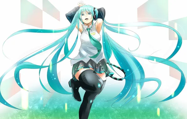 Girl, headphones, art, tie, form, vocaloid, hatsune miku, Vocaloid