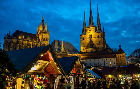 Picture the sky, the evening, Germany, area, Cathedral, fair, Erfurt