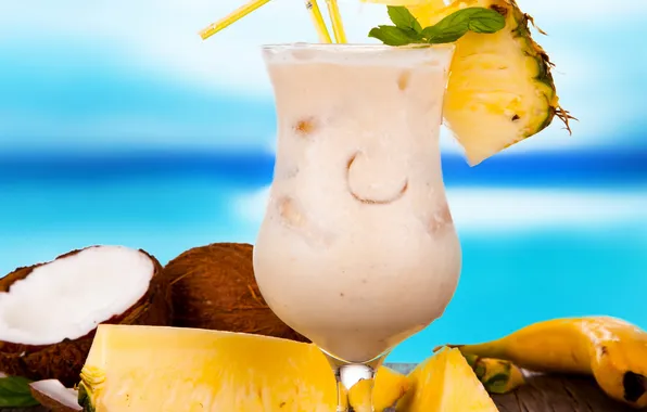 Coconut, summer, pineapple, beach, fruit, cocktail, tropical, milkshake