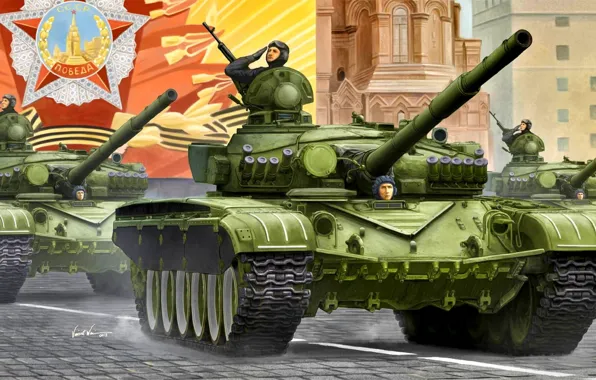 Picture tank, Red square, Soviet, CCCP, Main battle tank, THE T-72A, Tankers, victory parade