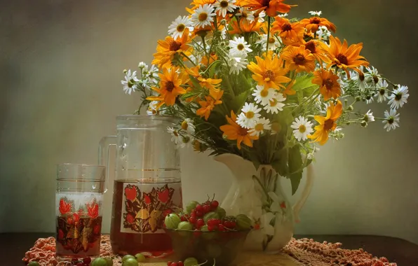 Summer, bouquet, currants, gooseberry, compote