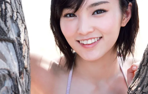 Girl, smile, beautiful, short hair, pretty, lips, face, asian