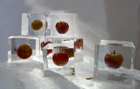 Ice, apples, fruit