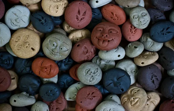 Colored, faces, a lot, pebbles