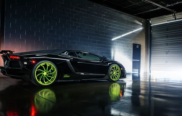 Picture Lamborghini, Black, Color, LP700-4, Aventador, Wheels, Rear, B-Forged
