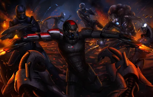 Picture robot, art, captain, battle, mass effect 3, the reapers, Shepard