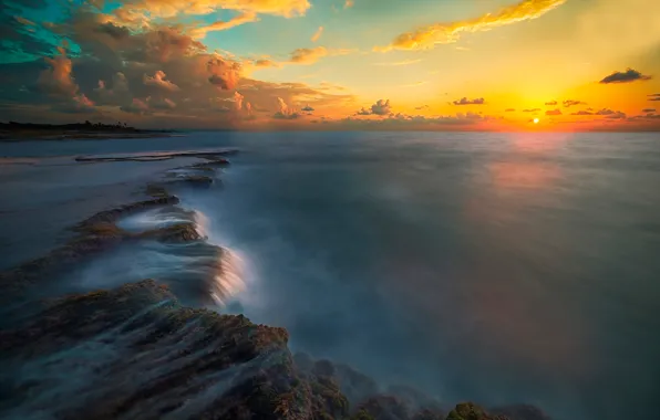 Sea, the sky, the sun, clouds, sunset