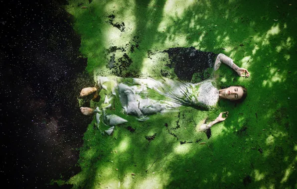 Girl, dress, sponge, in the water, duckweed, Alexandra Cameron