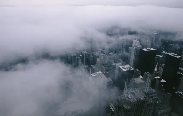 Picture City, Clouds, Chicago, Landscape, Fog, Architecture