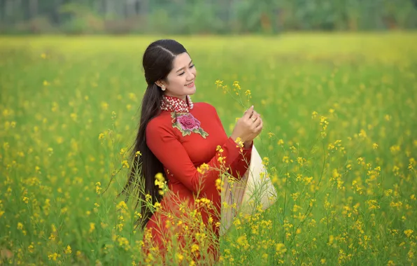Picture field, summer, girl, smile, Asian
