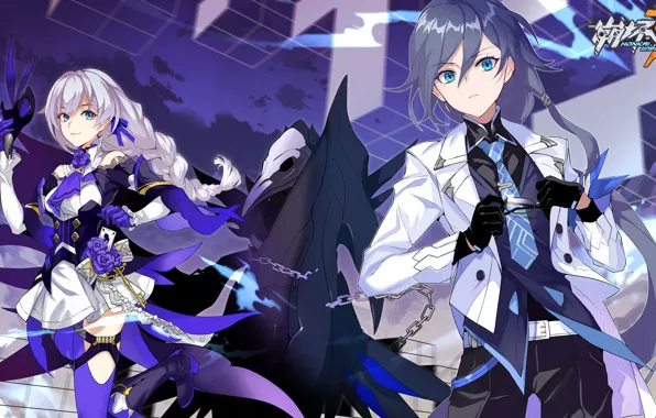 Girl, the game, anime, mask, glasses, two, Honkai Impact 3rd