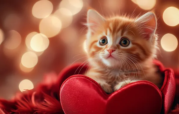 Cat, look, pose, kitty, box, heart, red, handbag
