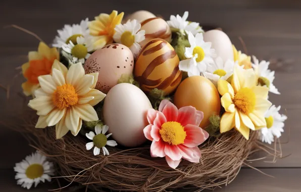 Flowers, table, holiday, egg, eggs, bouquet, spring, Easter