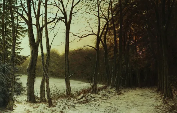 Figure, Autumn, Trees, Snow, Picture, Painting, Michael Handt, by Michael Handt