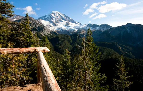 Picture forest, the sky, clouds, trees, mountains