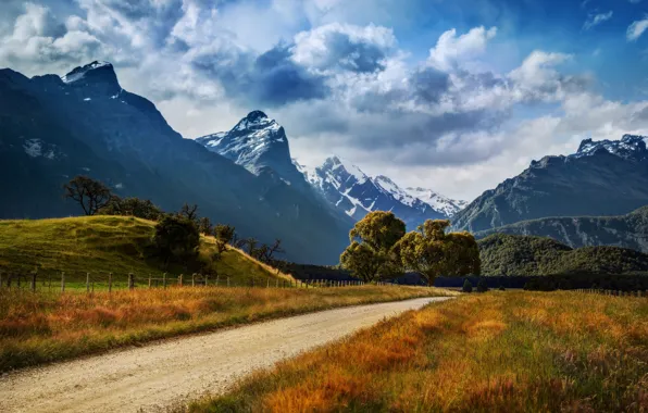 Picture road, mountains, New Zealand, New Zealand