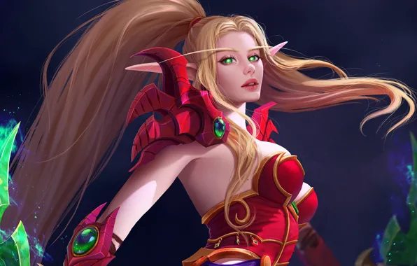 Girl, blonde, elf, World Of WarCraft