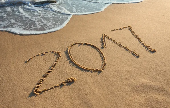 New Year, new year, beach, sea, sand, 2017