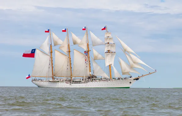Picture the ship, barkentina, Esmeralda, the Chilean Navy, training, sailing