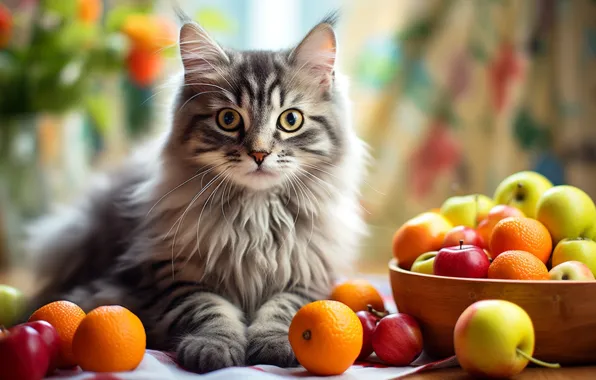 Cat, summer, cat, look, pose, kitty, table, grey