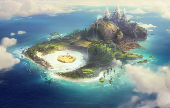 Picture mountains, island, waterfall, Piggy Island, rovio piggyisland
