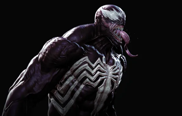 Language, spider, black background, Venom, Venom, symbiote