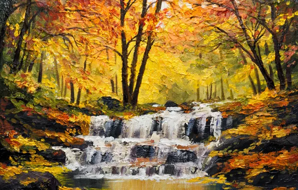 Autumn, trees, river, waterfall, stream, color, time of the year