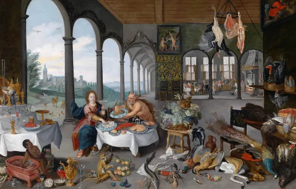 Picture picture, genre, Jan Brueghel the younger, Taste, Allegory Of The Five Senses