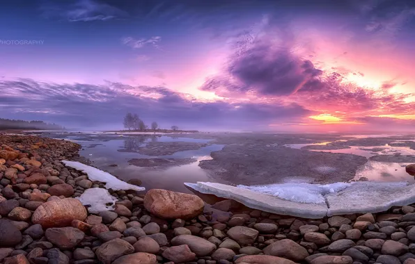 Picture ice, sunset, shore
