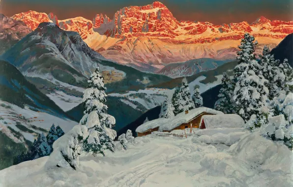 Home, Winter, Mountains, Trees, Snow, Picture, The Dolomites, Alois Arnegger