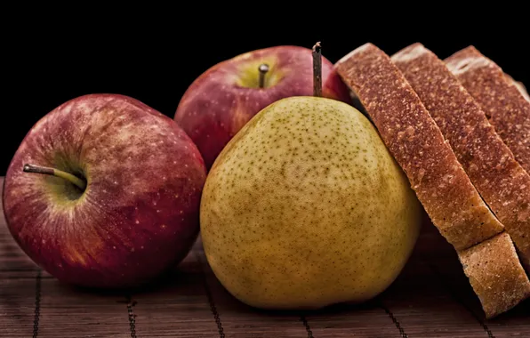 Apple, fruit, pears, bread, naturmort