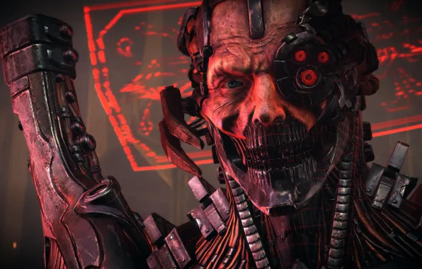 Red, gun, monster, weapon, machine, man, face, assassin