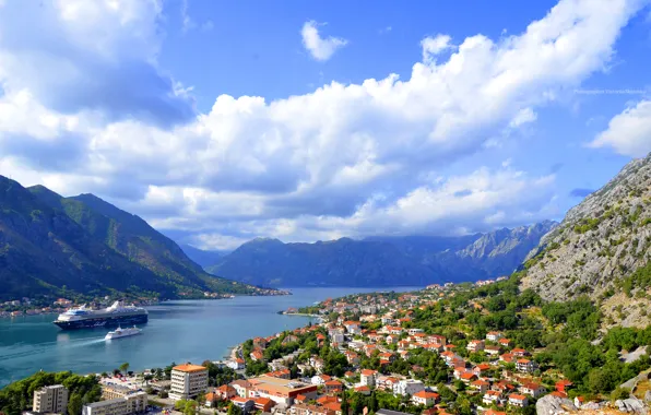 Sea, the sky, landscape, the city, home, the city, montenegro, Chernogoria