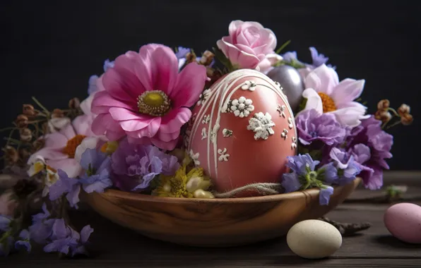 Flowers, table, holiday, egg, eggs, bouquet, spring, Easter