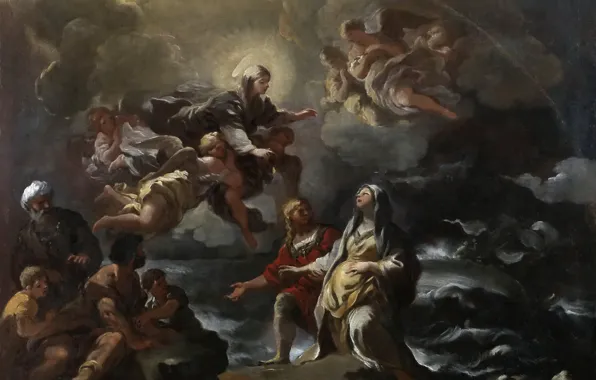 Picture, mythology, Luca Giordano, Mother of God Save Saint Brigid in a Shipwreck