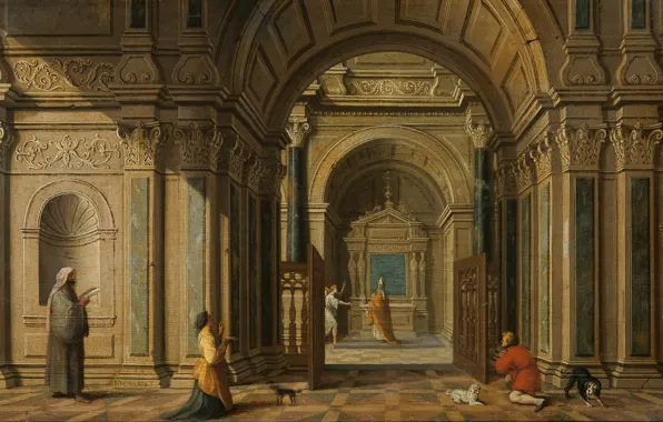 Oil, picture, mythology, The Appearance Of Archangel Gabriel To Zechariah, Bob Gijselaer