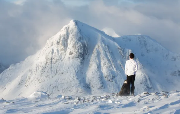 Winter, the sky, clouds, snow, mountains, stones, each, loyalty