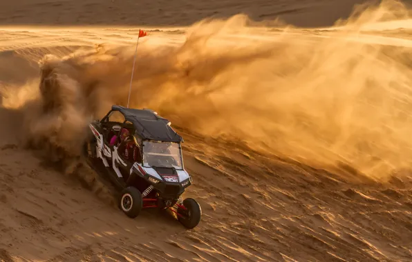 Oklahoma, Little Sahara, sand dunes, motorcycle-SUV