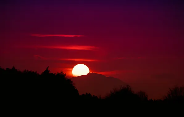 The sky, clouds, landscape, night, horizon