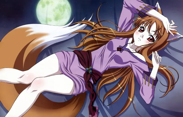 Picture girl, the moon, tail, lies, ears, spice and wolf, holo, shinohara kenji