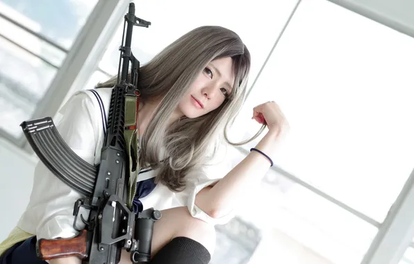 Girl, weapons, machine, Asian