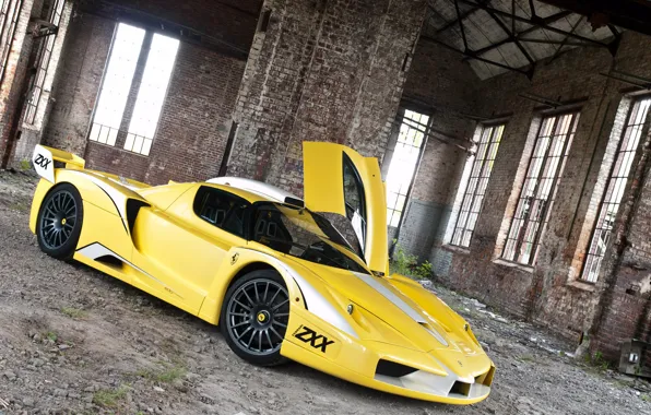 Picture tuning, the building, the door, Ferrari, Ferrari, Enzo, yellow, Enzo