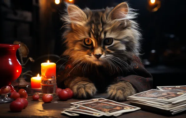 Cat, card, cat, look, light, pose, darkness, kitty