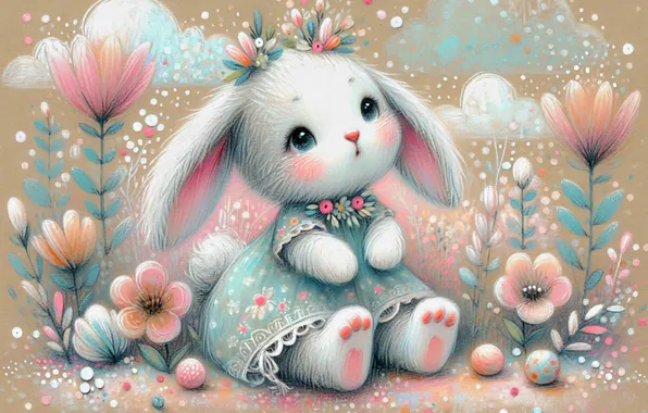 Flowers, styling, rabbit, dress, Bunny, Bunny, hare, AI art