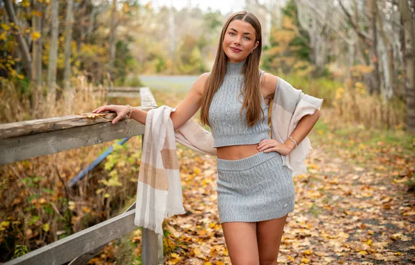 Girl, pose, smile, skirt, scarf, hip, Janaya, 7000