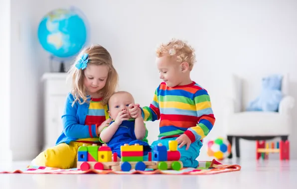 Children, the game, colorful, designer, toy, blocks, playing, Kids